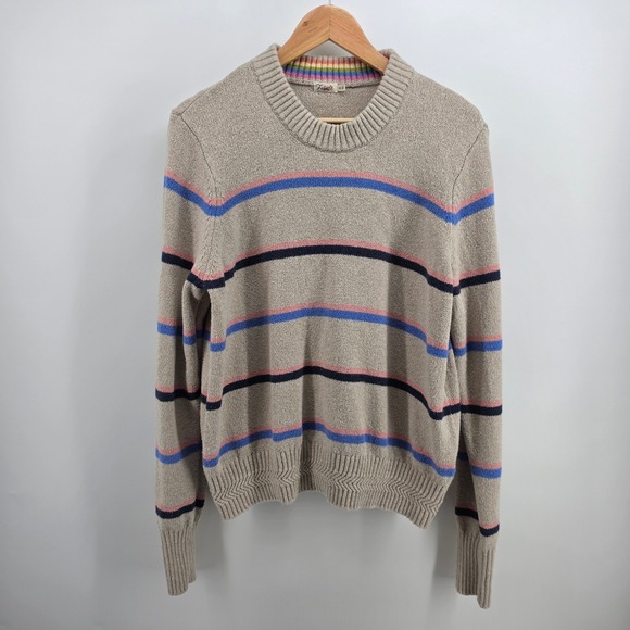 Faherty Sweaters - Faherty Brand Women's XL Beige Striped Crewneck Cotton Blend heavy Sweater